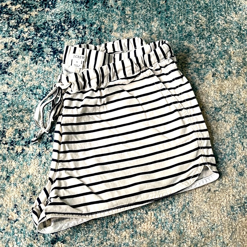 J Crew striped linen drawstring shorts size M